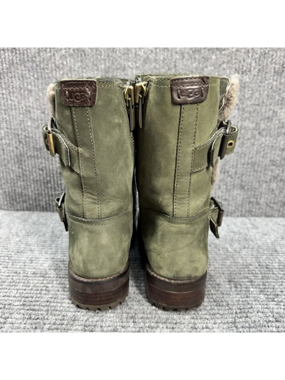 UGG Niels Suede Boots Womens 9.5 Green Moto Biker Water Resistant Fleece 1018607 - Picture 6 of 13